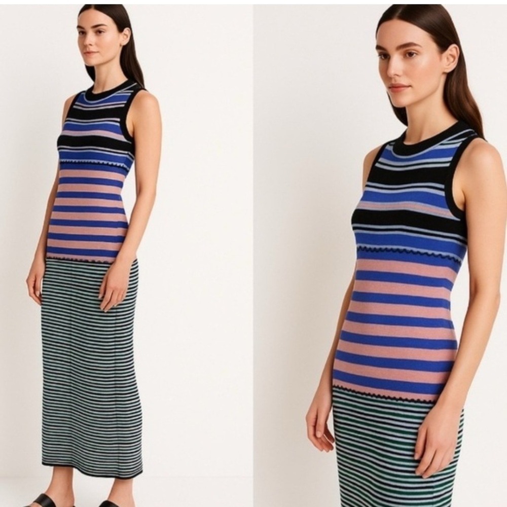 Marni x Uniqlo Striped Knit Sleeveless Maxi Dress Blue Pink XS Preppy Designer